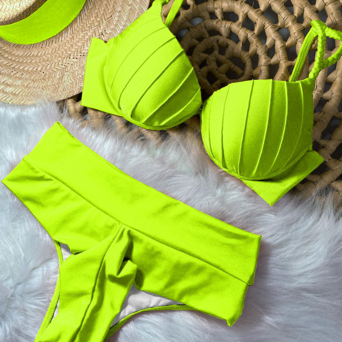 Solid Color Split Shaped Hard Bag Bikini