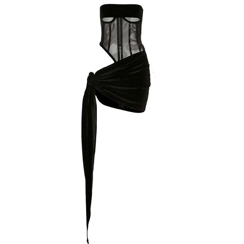 Boîte de nuit Show Sexy Mesh See-Through Hollow Slim Jirt Suit