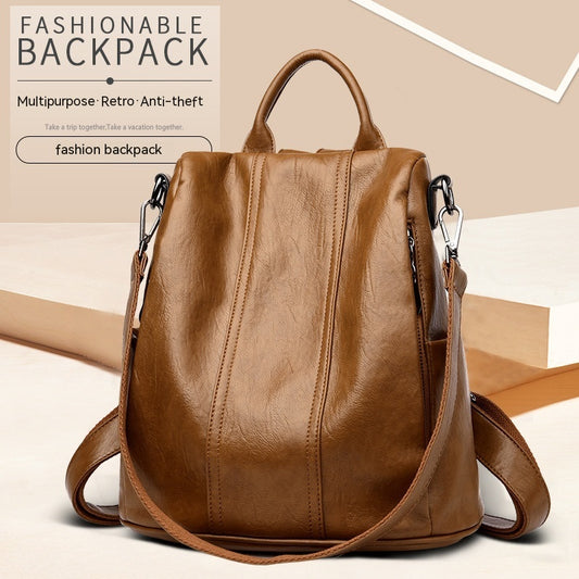 Women's Fashion Cattlehide Leather Anti-theft Multifunctional Backpack