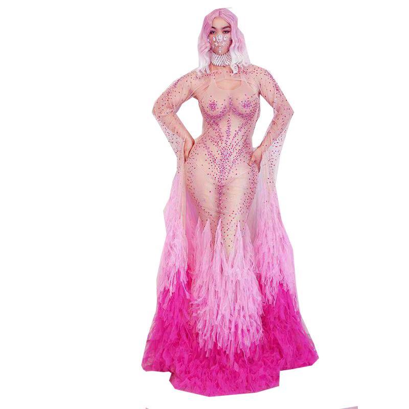 Ladies Sheer Fringe Mesh Performance Costume