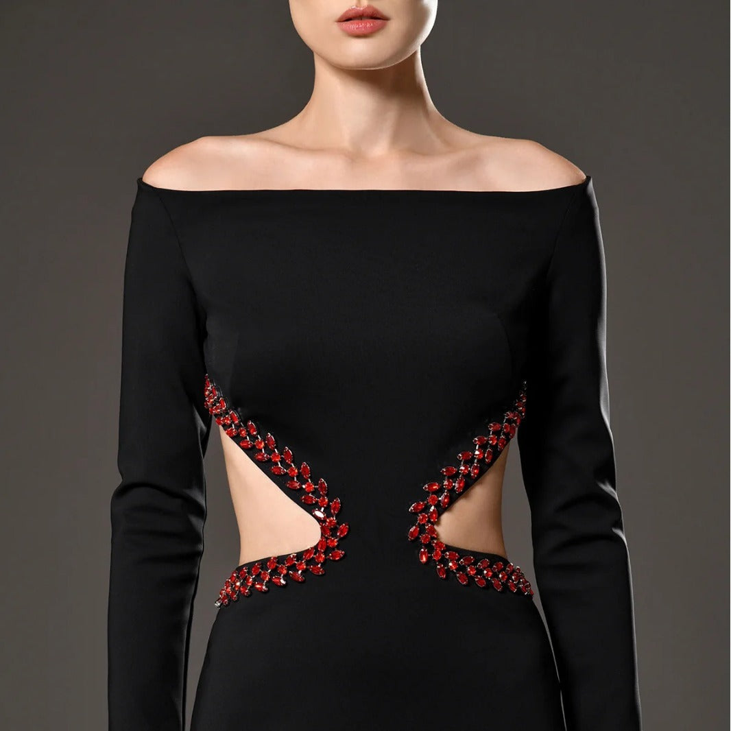 Off-the-shoulder Long Sleeve Heavy Work Backless Bandage Dress