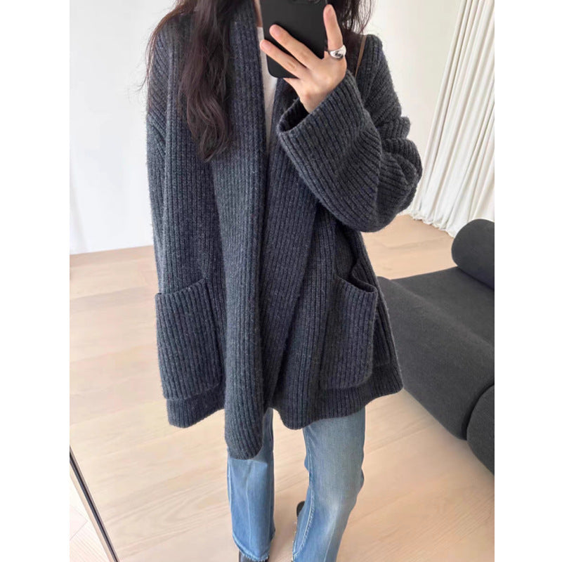 Elegant Mid-length Sweater Coat For Women