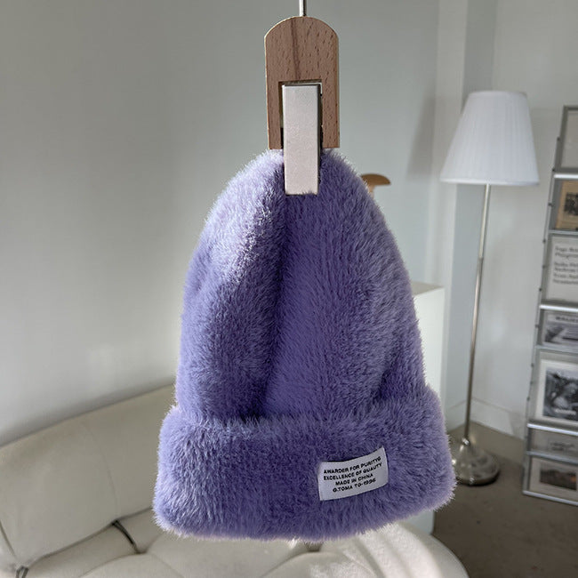 Letter Mink Like Knitted Hat Women