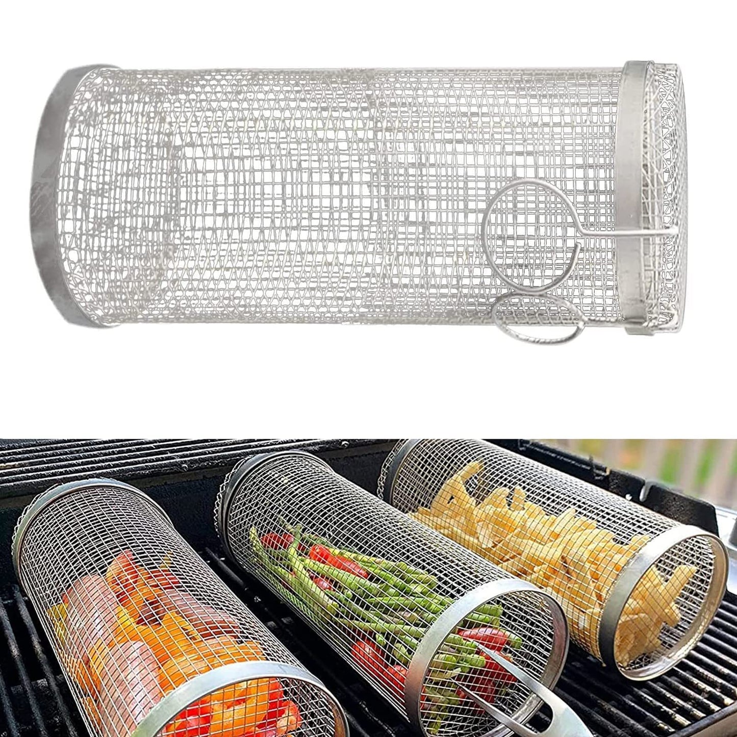 Rolling Grill Basket Metall BBQ Barbecue Basket Net Tragbare Outdoor Camping Barbecue Rack Küche Gadgets