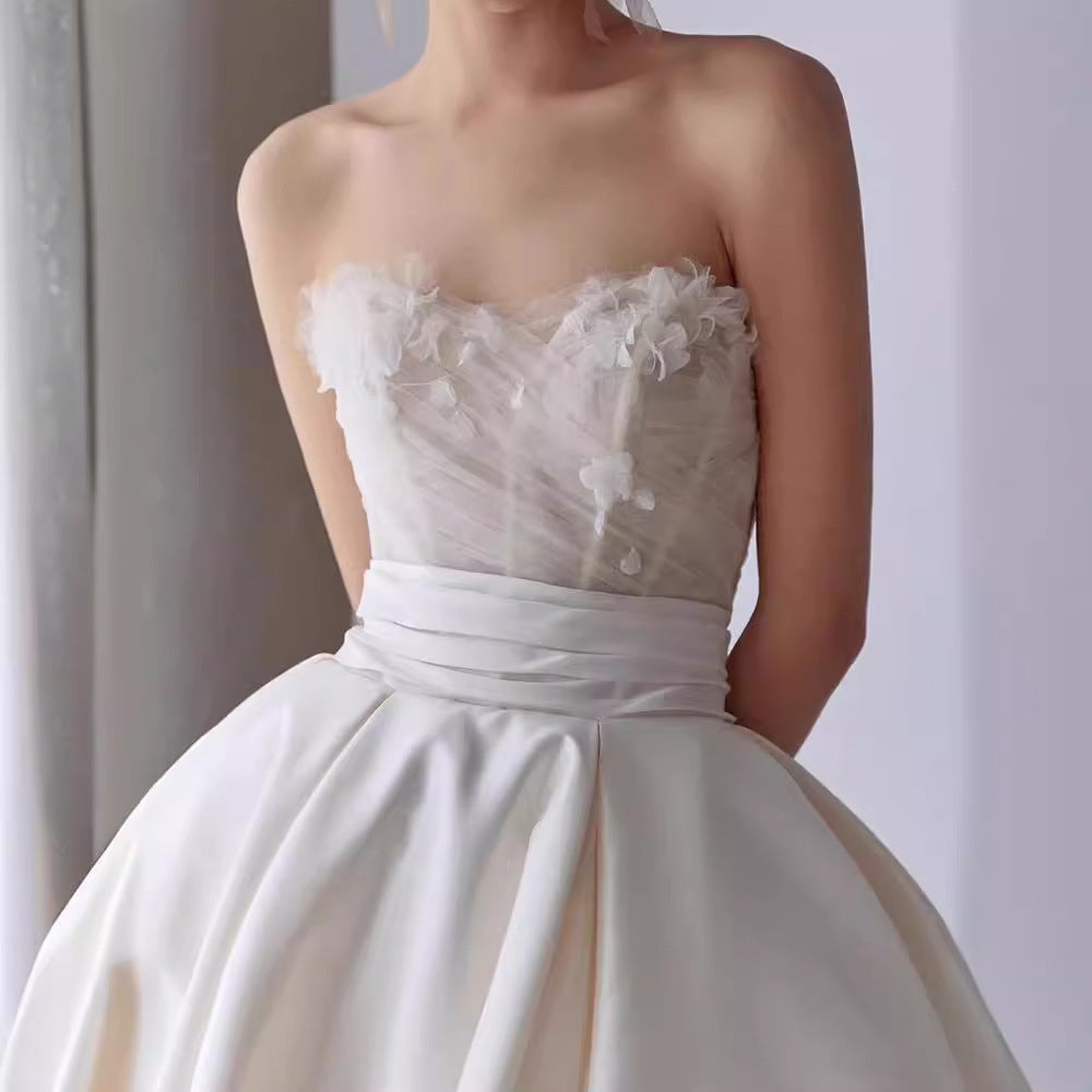 Super Fairy Mori Style Simple Graceful Off-shoulder Small Man's Main Wedding Dress