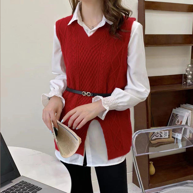 Wool Vest Knitted Vest Sweater Two-piece Set