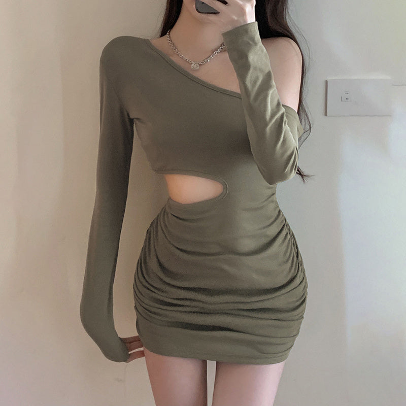 Women's Pure Desire Slant Neck Off Shoulder Long Sleeve Dress