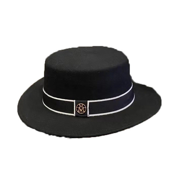 Retro Flat Top Hat Women's Felt Cap