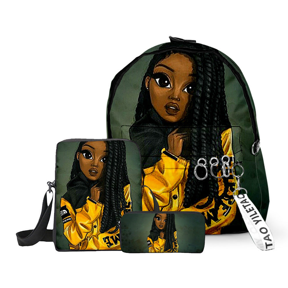 Fashion Print Girl Backpack Pen Bag Messenger Three-piece Suit