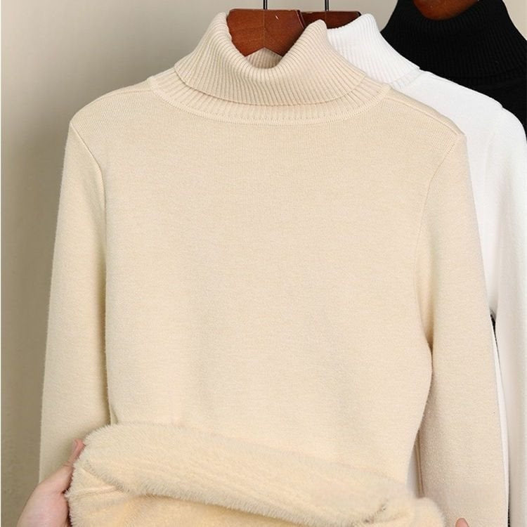 Fleece-lined Thick Turtleneck Sweater Women