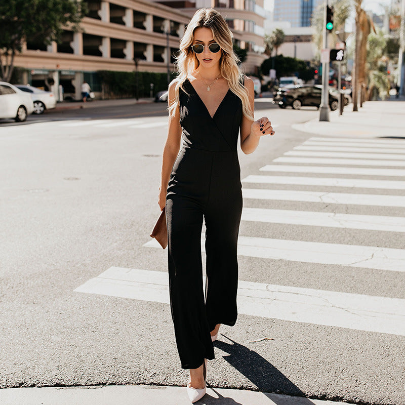 Sleeveless V-neck Halter Sling Jumpsuit