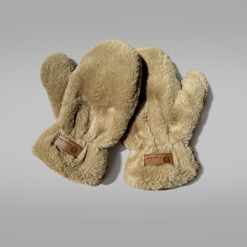 Fleece-lined Mittens Plush Autumn And Winter Warm Gloves