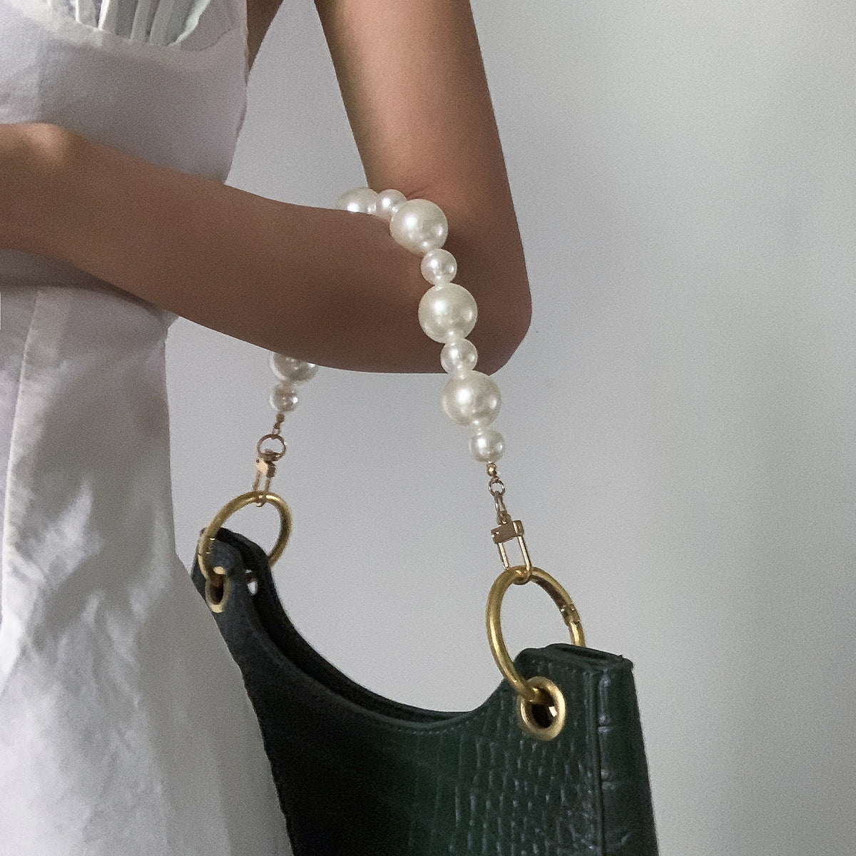 Fashion Simple Size Mixed Beads Imitation Pearl Bag Chain