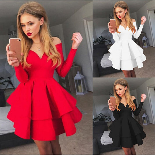 Sexy Elegant Deep V-neck Long Sleeve Dress