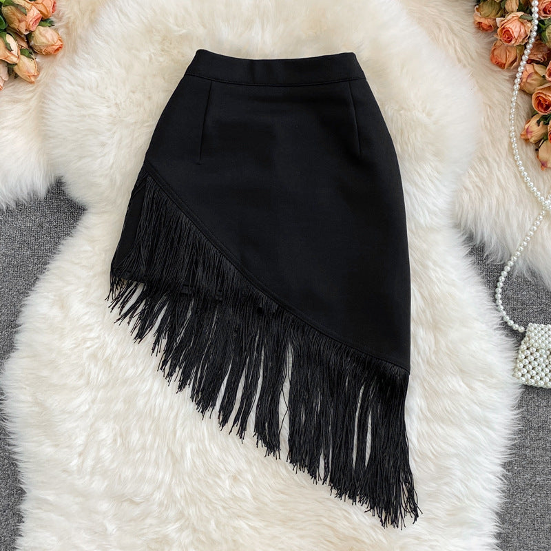 High Waist Tassel Women's New Elastic Hip Skirt