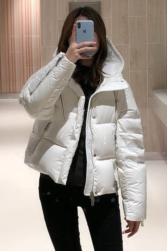 Short White Glossy And Thick Down Jacket