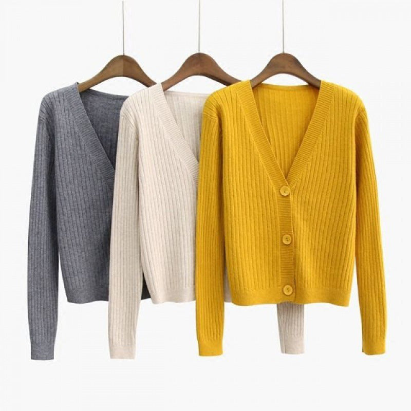 V-neck knitted cardigan jacket