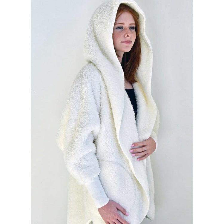 European And American Furry Coat Women's Fall Winter Hooded Pocket Design Cardigan