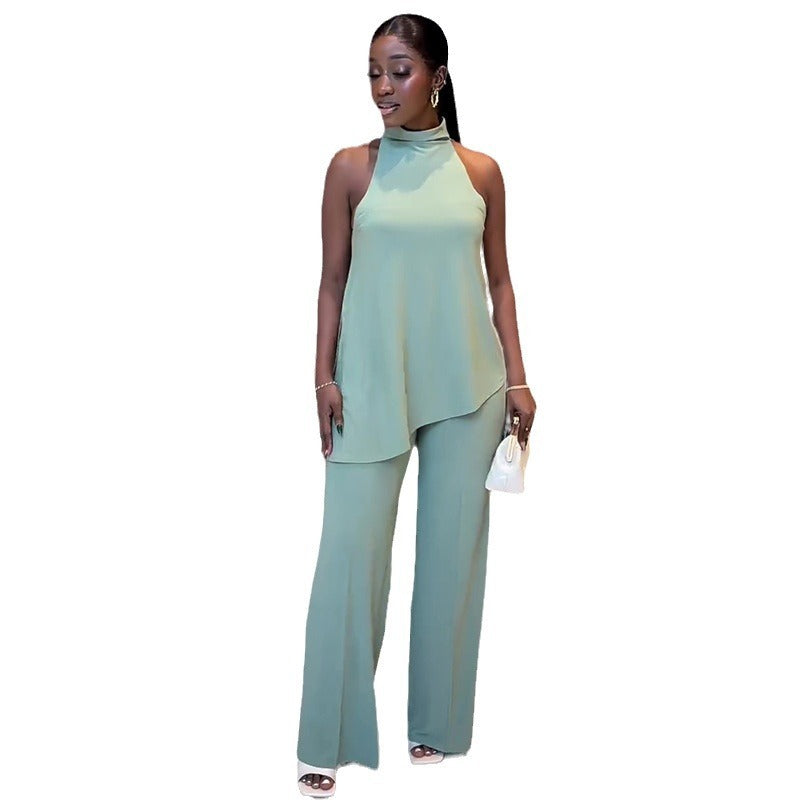 Women's Cold-shoulder Sleeveless Vest Wide Leg Pants Casual Suit