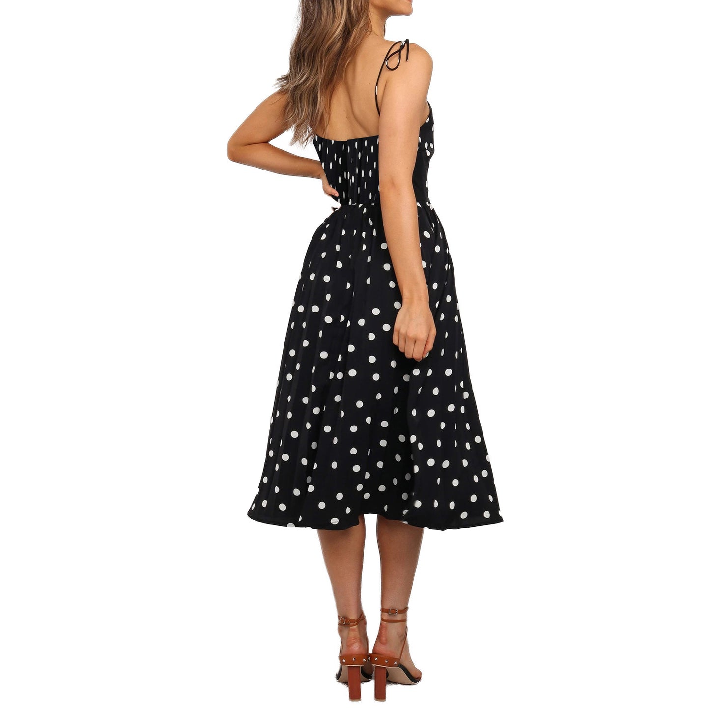 V-neck strapless polka dot dress