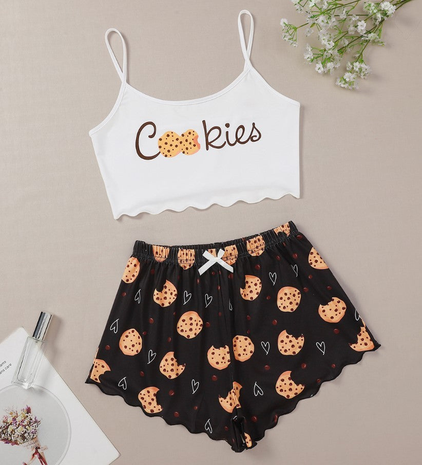 Printed Strap Tube Top Shorts Home Wear Suit