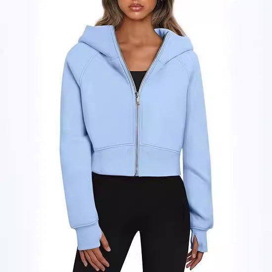 Lässige Reißverschluss mit Kapuzenpullover Sweatshirt Fleece Sport Cardigan Mode -Hoodies Short Tops Damenkleidung