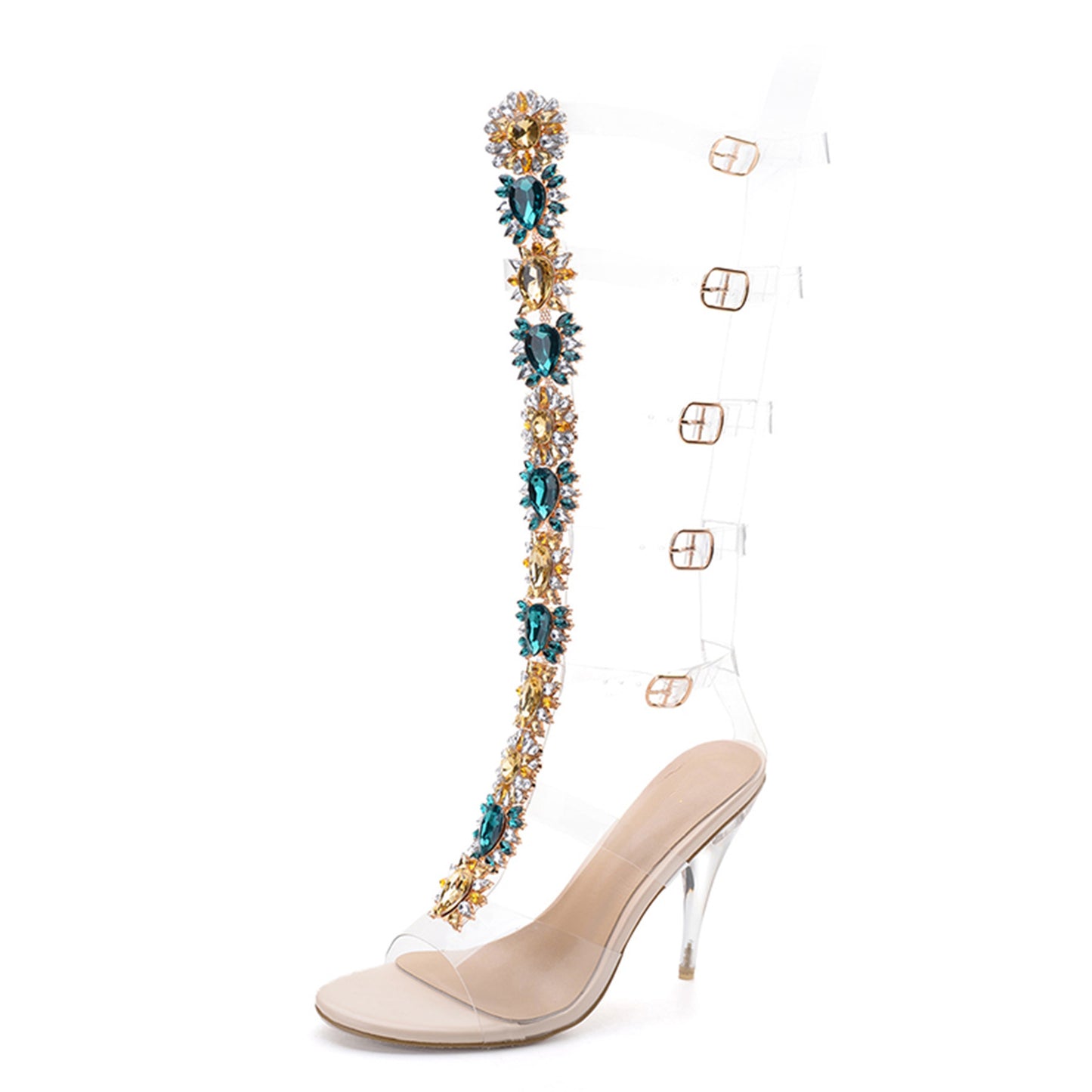 Large Rhinestone Transparent Heel Boots