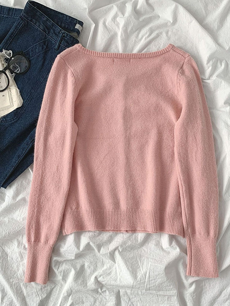 Small pure color sweater new spring women"s fashion lazy style round neck long sleeve single breasted cardigan fashion