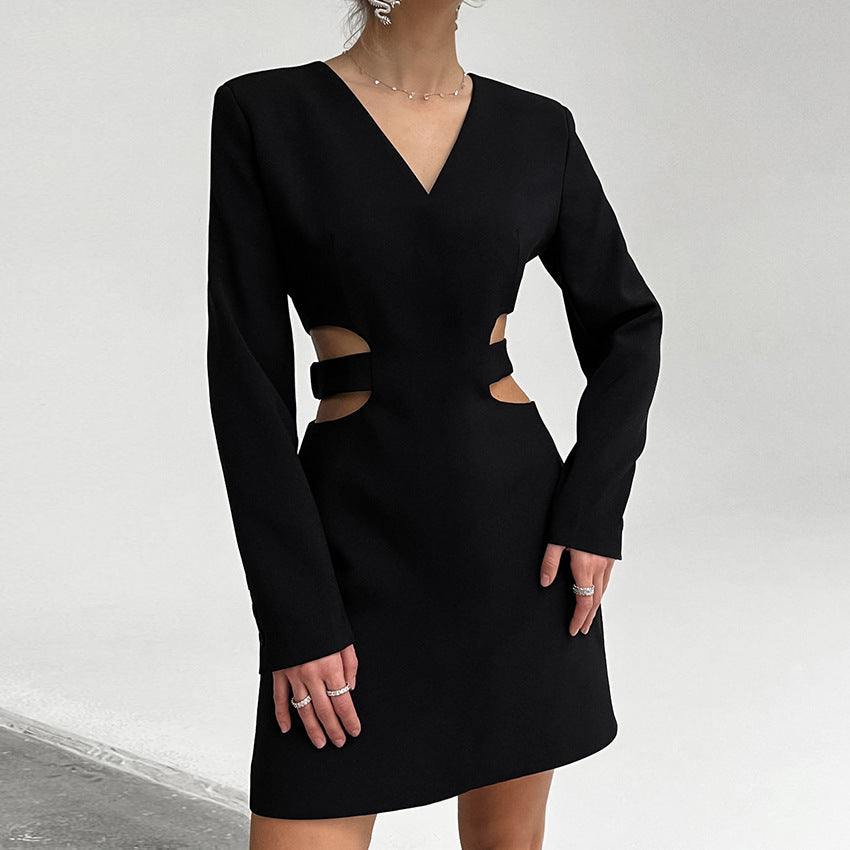 V-neck Hollow Long Sleeve Dress