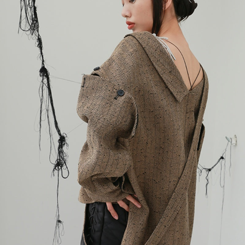 Asymmetric Split Sleeve Sequined Woolen Coat