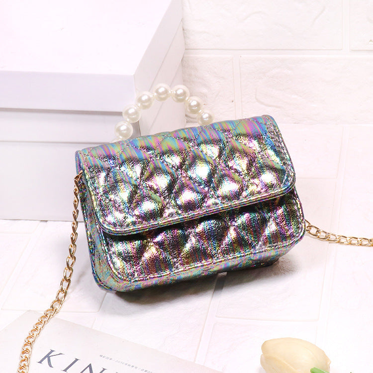 Bright PU Fashion Pearl Handbag Trendy Messenger Bag Female Bag