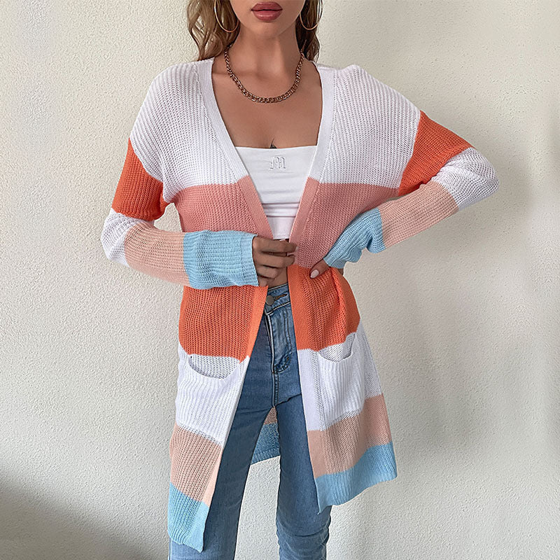 Women's Japanese Style Stripe Knitted Cardigan