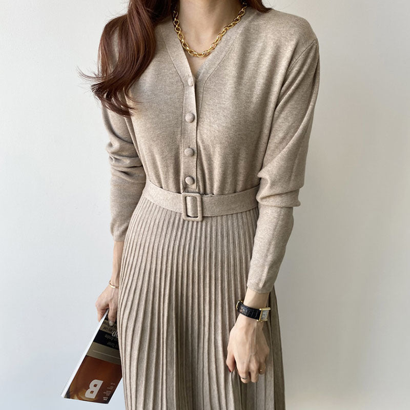 Elegant V-neck Women Thicken Sweater Dress