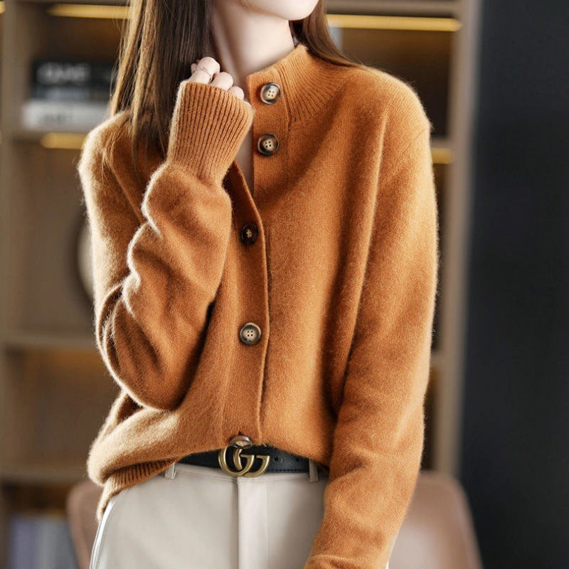 Retro Stand Collar Knitted Cardigan Loose-fitting Short Coat Women's Sweater