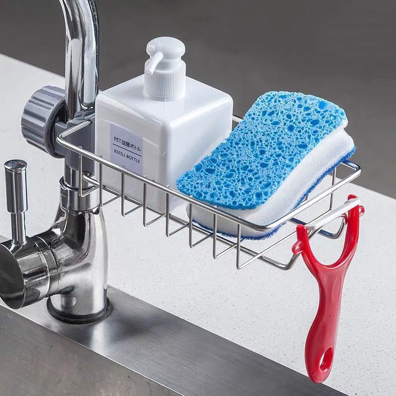 Supporto per lavandino regolabile, porta spugna, porta rubinetto, scola sapone, cestino, organizer, accessori per il bagno e la cucina