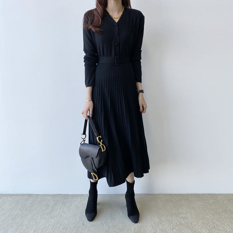 Elegant V-neck Women Thicken Sweater Dress