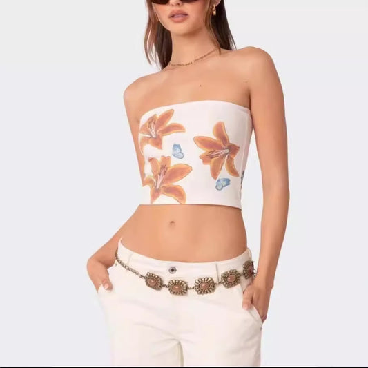 Printed Sexy Slim Fit Hot Girl Stitching Chest Wrap