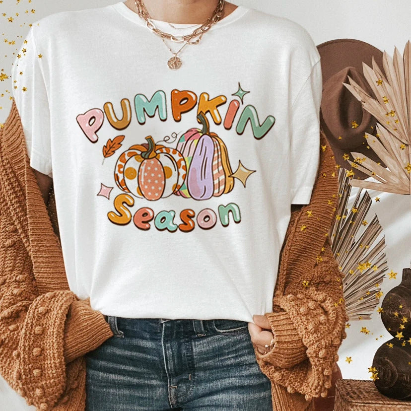 Halloween Ghost Witch Pumpkin Print Casual Short Sleeved Shirt