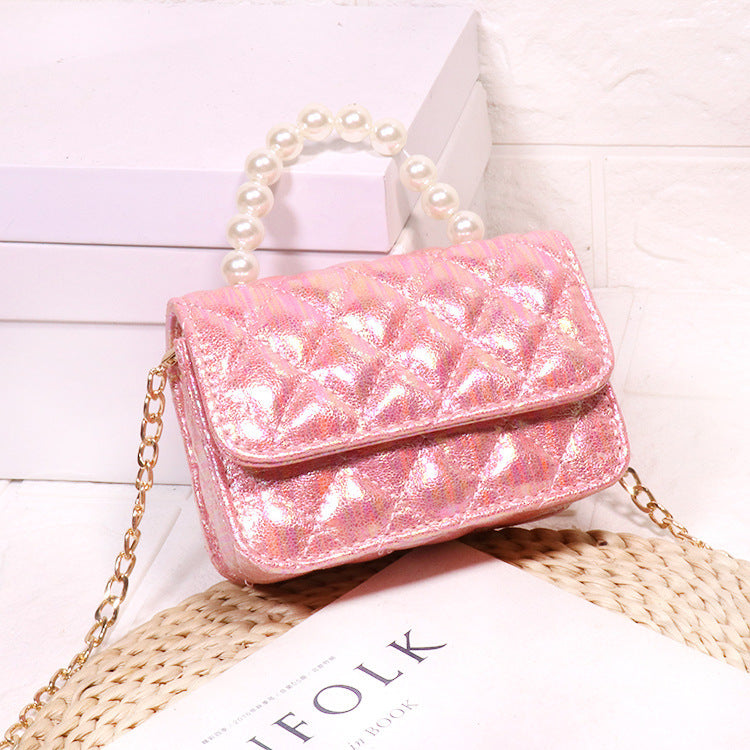 Bright PU Fashion Pearl Handbag Trendy Messenger Bag Female Bag