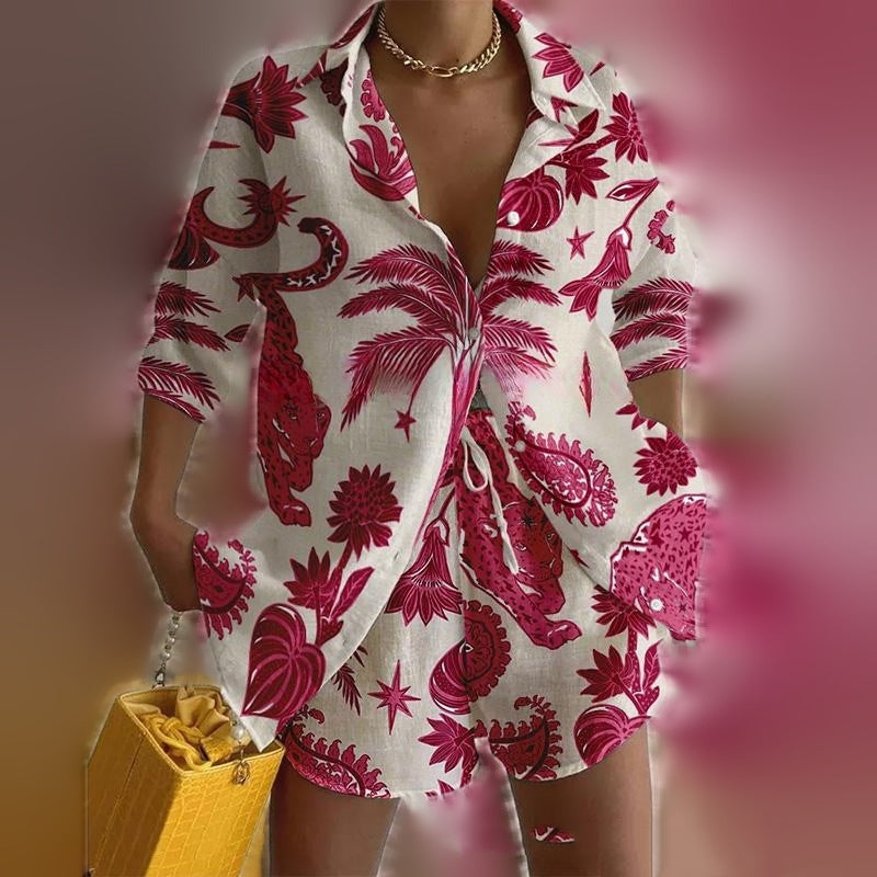 Summer Vacation Printing Suit Casual 2-piece Set