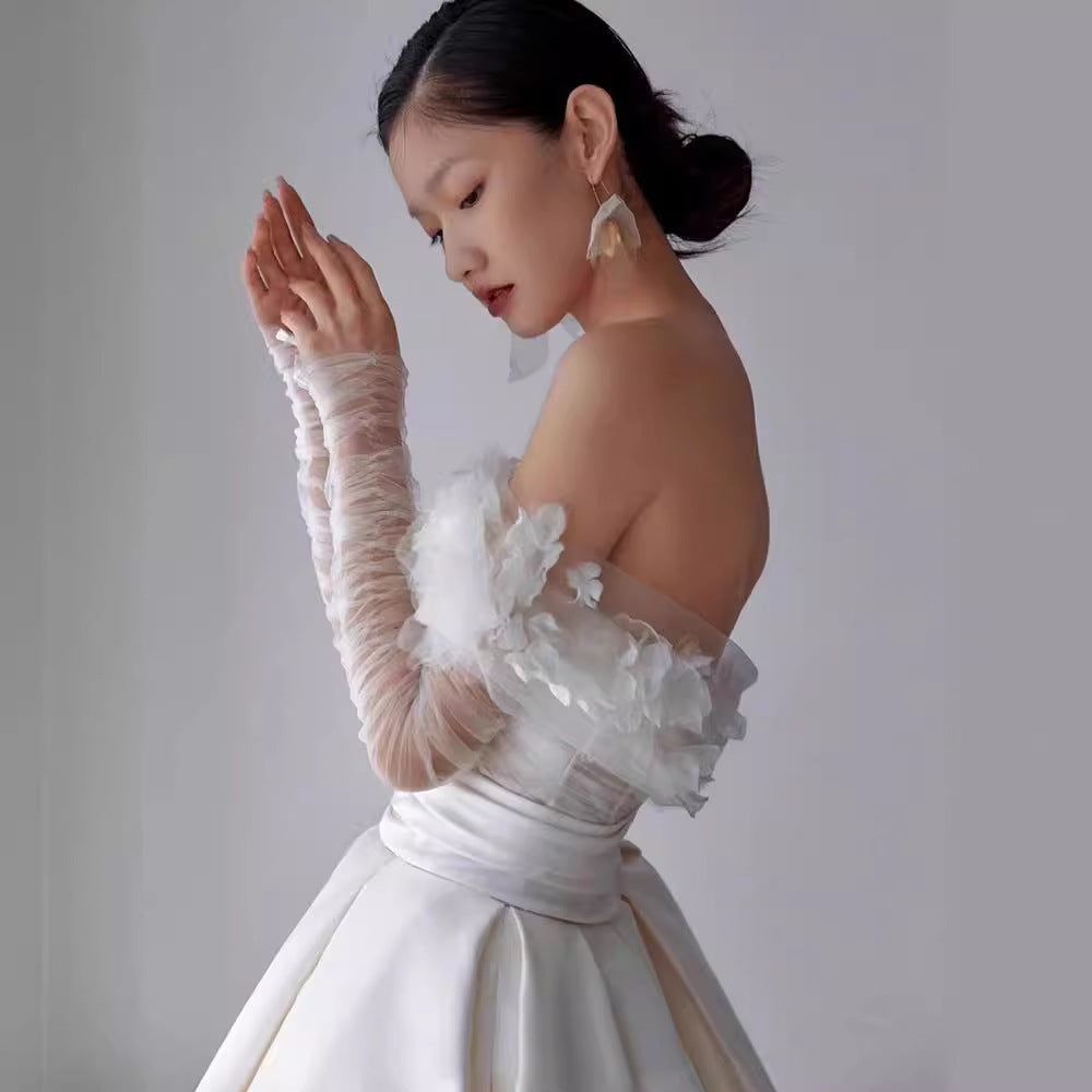 Super Fairy Mori Style Simple Graceful Off-shoulder Small Man's Main Wedding Dress