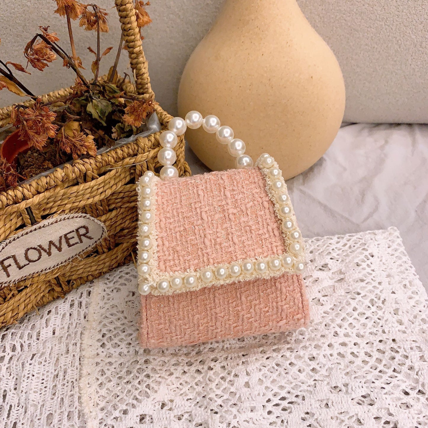 Bright PU Fashion Pearl Handbag Trendy Messenger Bag Female Bag