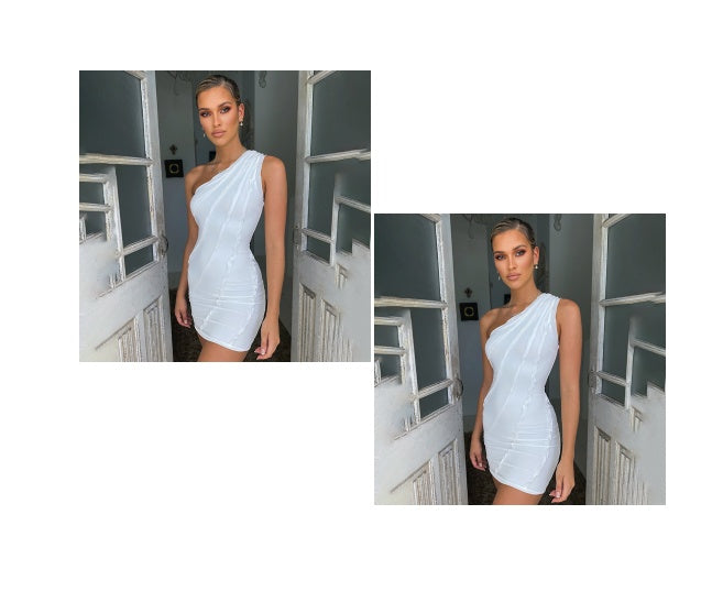 Sexy White Summer Dress Contrast Color Stitching One-shoulder Back Mini Tight Dress Birthday Club Set