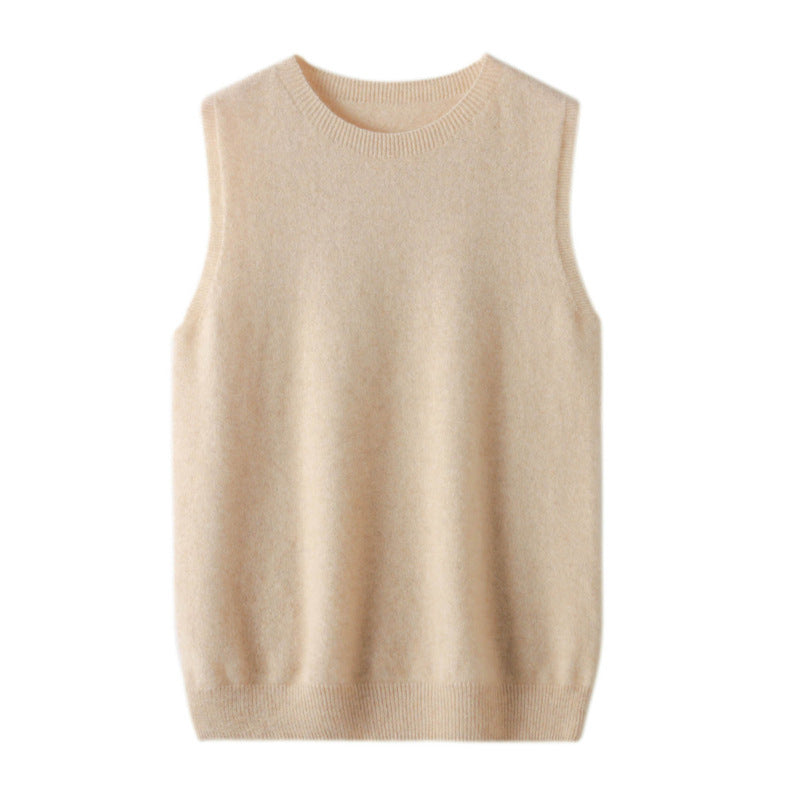 Women's Round Neck Sleeveless Pure Wool Sweater Vest