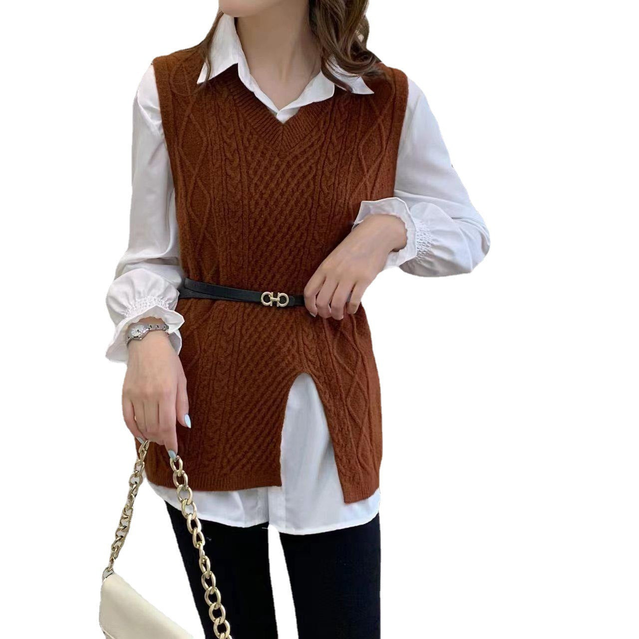 Wool Vest Knitted Vest Sweater Two-piece Set