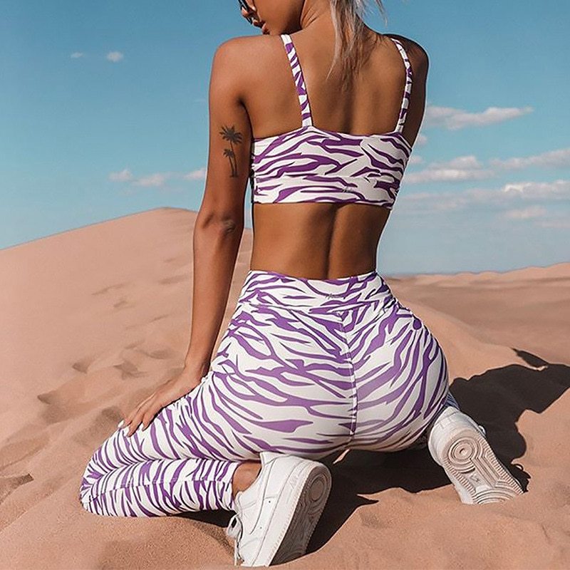 Ze And Wind Stripes Digital Printing Yoga Suit Tight Two-Pie