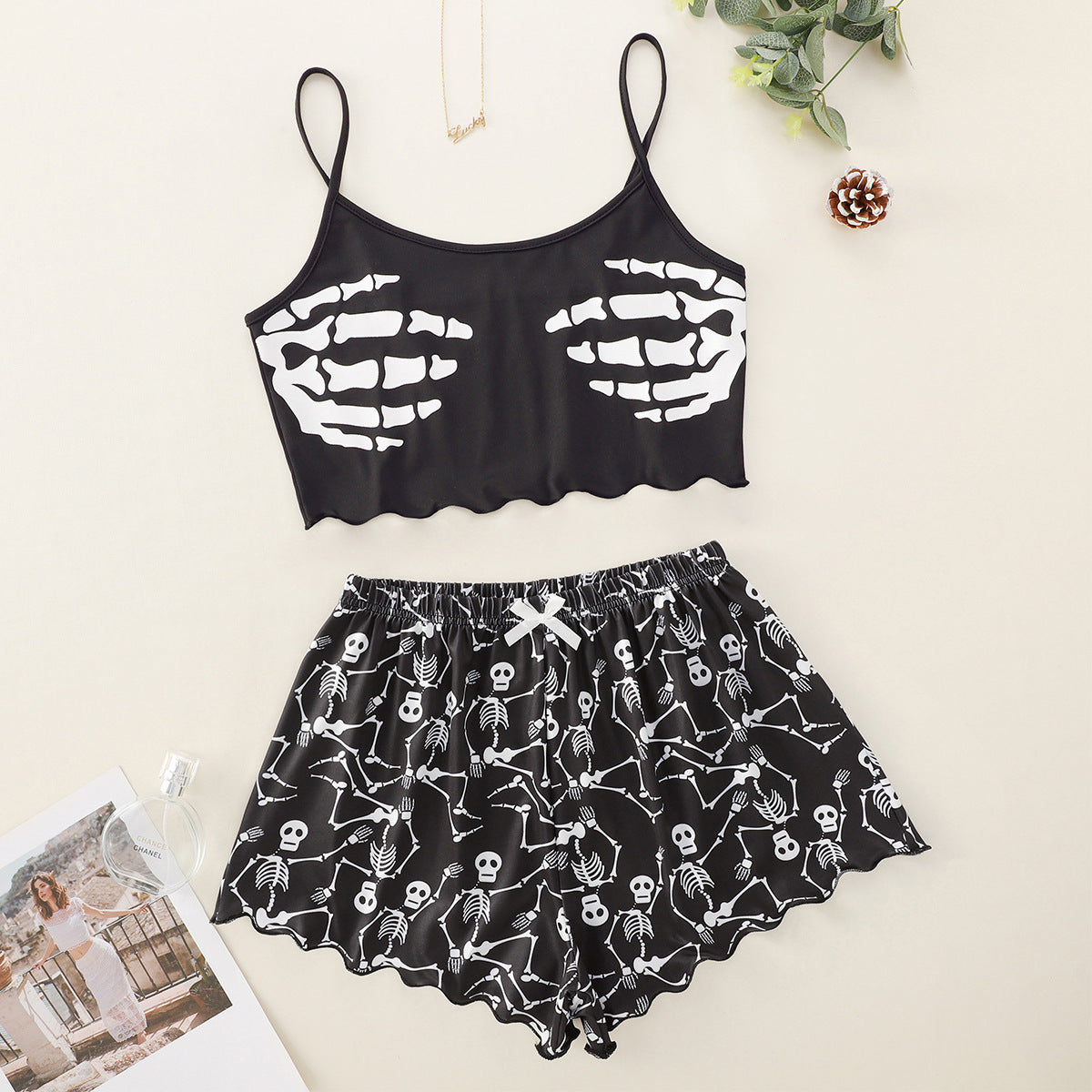 Printed Strap Tube Top Shorts Home Wear Suit