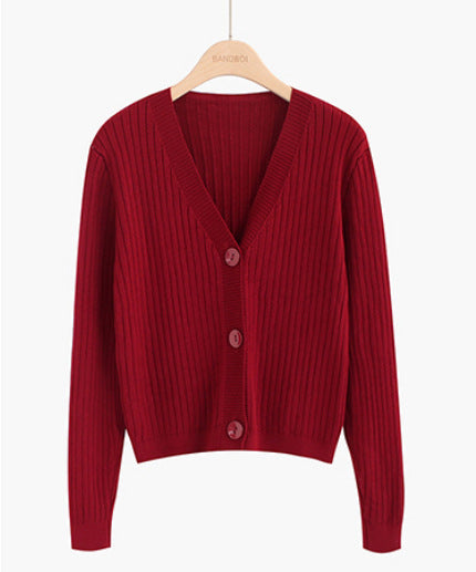 V-neck knitted cardigan jacket