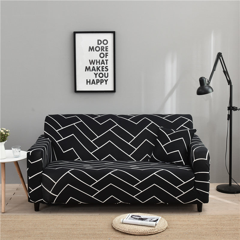 Black Square Black And White Gray Printed Sofa Cover