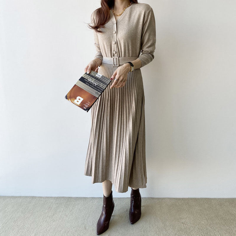 Elegant V-neck Women Thicken Sweater Dress